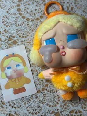 Cute Yellow Crying Plush Doll Keychain with Blue Eyes